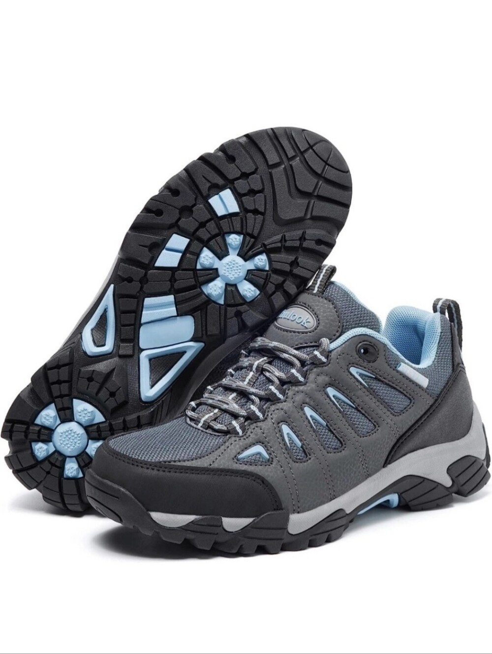 SHULOOK Gray Lace Up Hiking Shoes Waterproof NWOT Women 8.5 M Removable Insoles